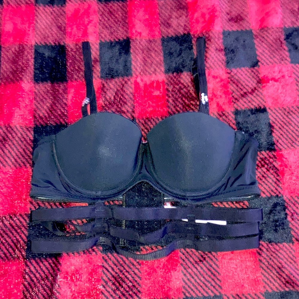 Black strappy bra with rhinestones